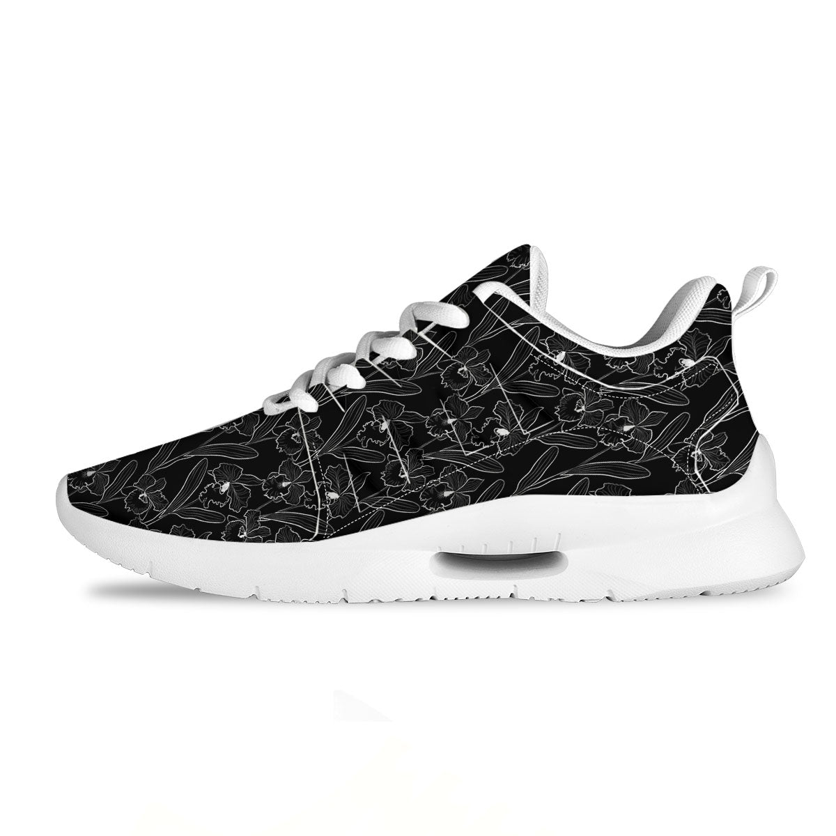 Flower Black Cattleya Print Pattern Tennis Shoes-grizzshop