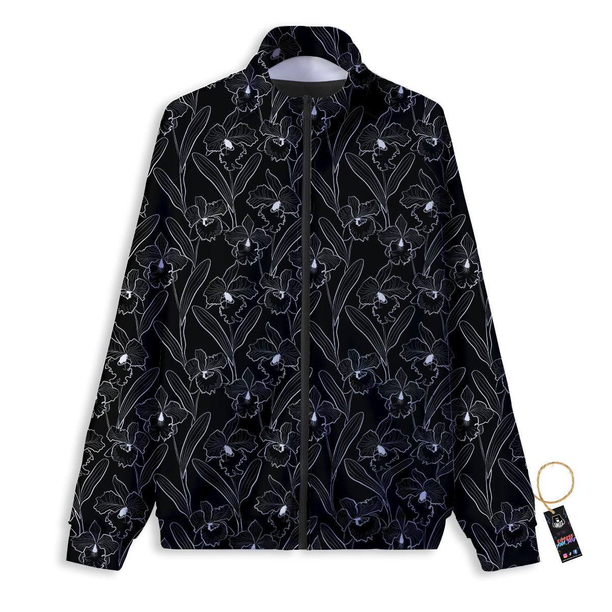 Flower Black Cattleya Print Pattern Track Jacket-grizzshop