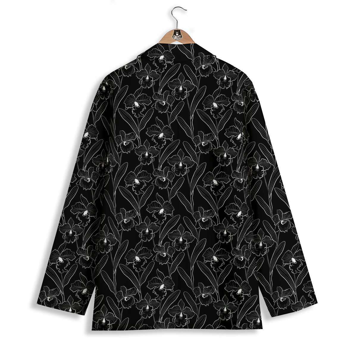 Flower Black Cattleya Print Pattern Women's Blazer-grizzshop