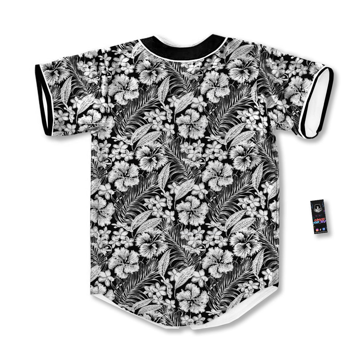 Flower Black Plumeria Print Pattern Baseball Jersey-grizzshop