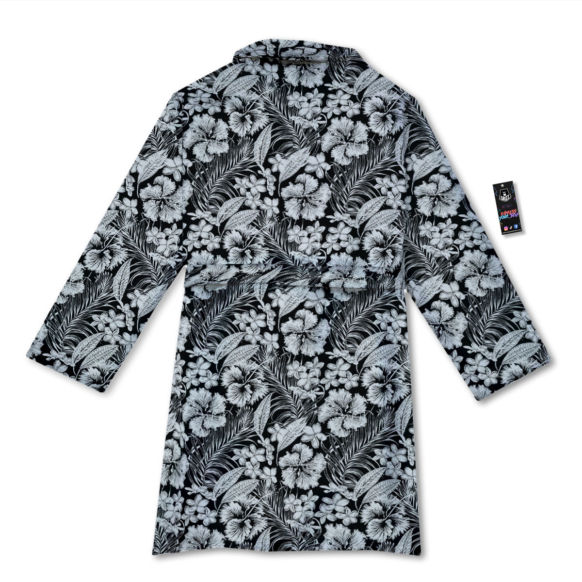 Flower Black Plumeria Print Pattern Bathrobe-grizzshop