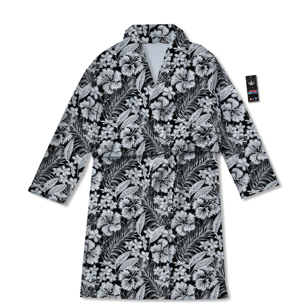 Flower Black Plumeria Print Pattern Bathrobe-grizzshop