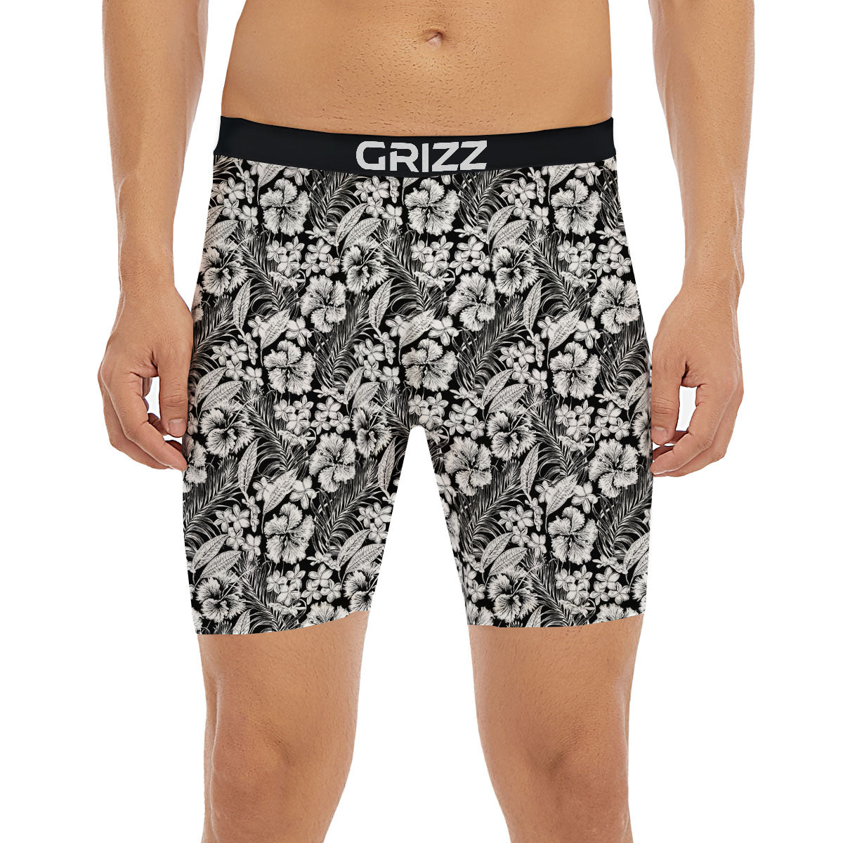 Flower Black Plumeria Print Pattern Boxer Briefs-grizzshop