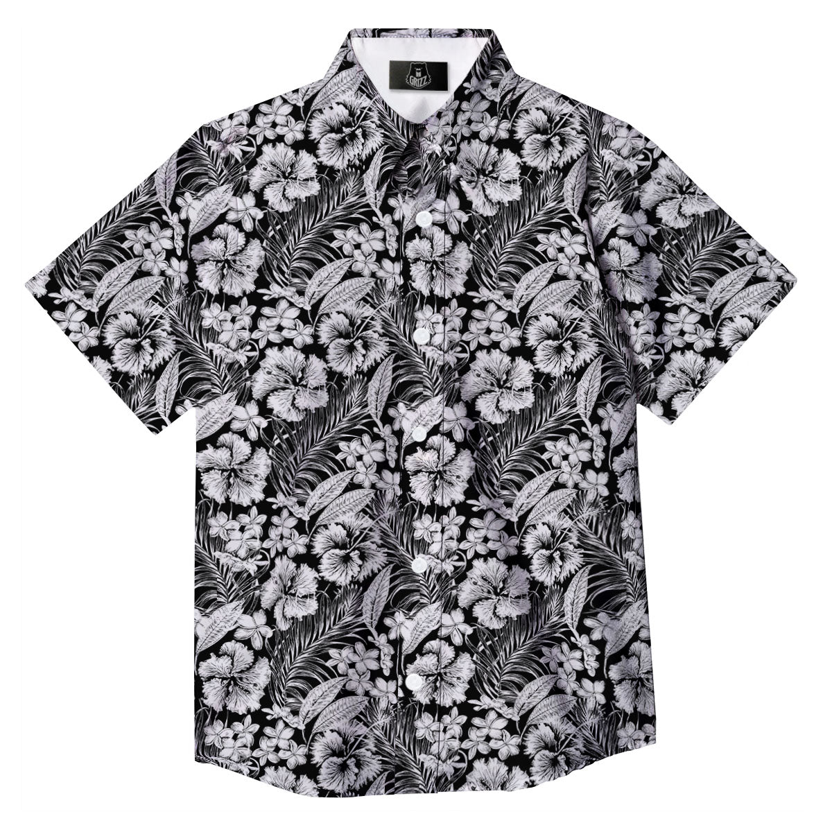 Flower Black Plumeria Print Pattern Button Up Shirt-grizzshop