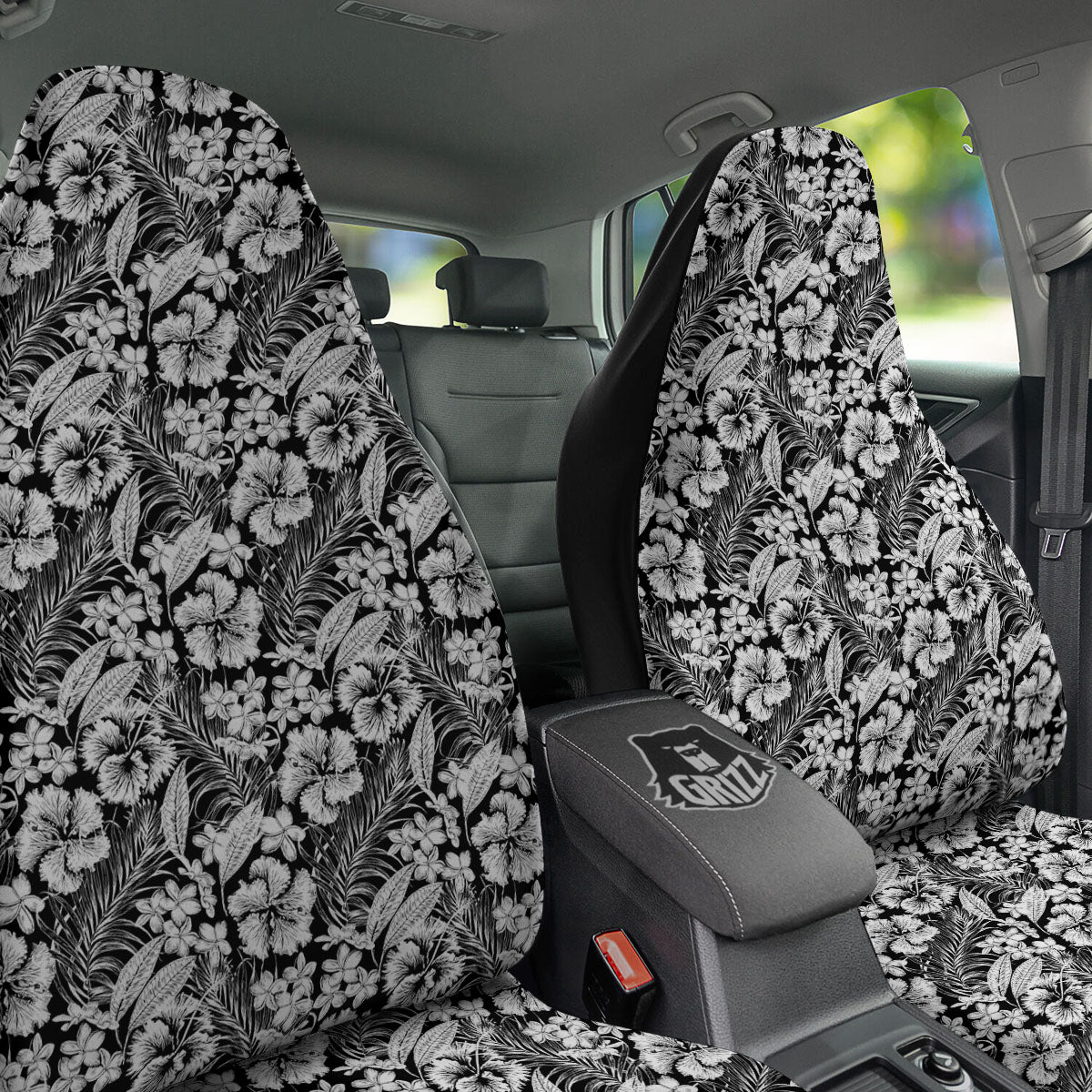 Flower Black Plumeria Print Pattern Car Seat Covers-grizzshop