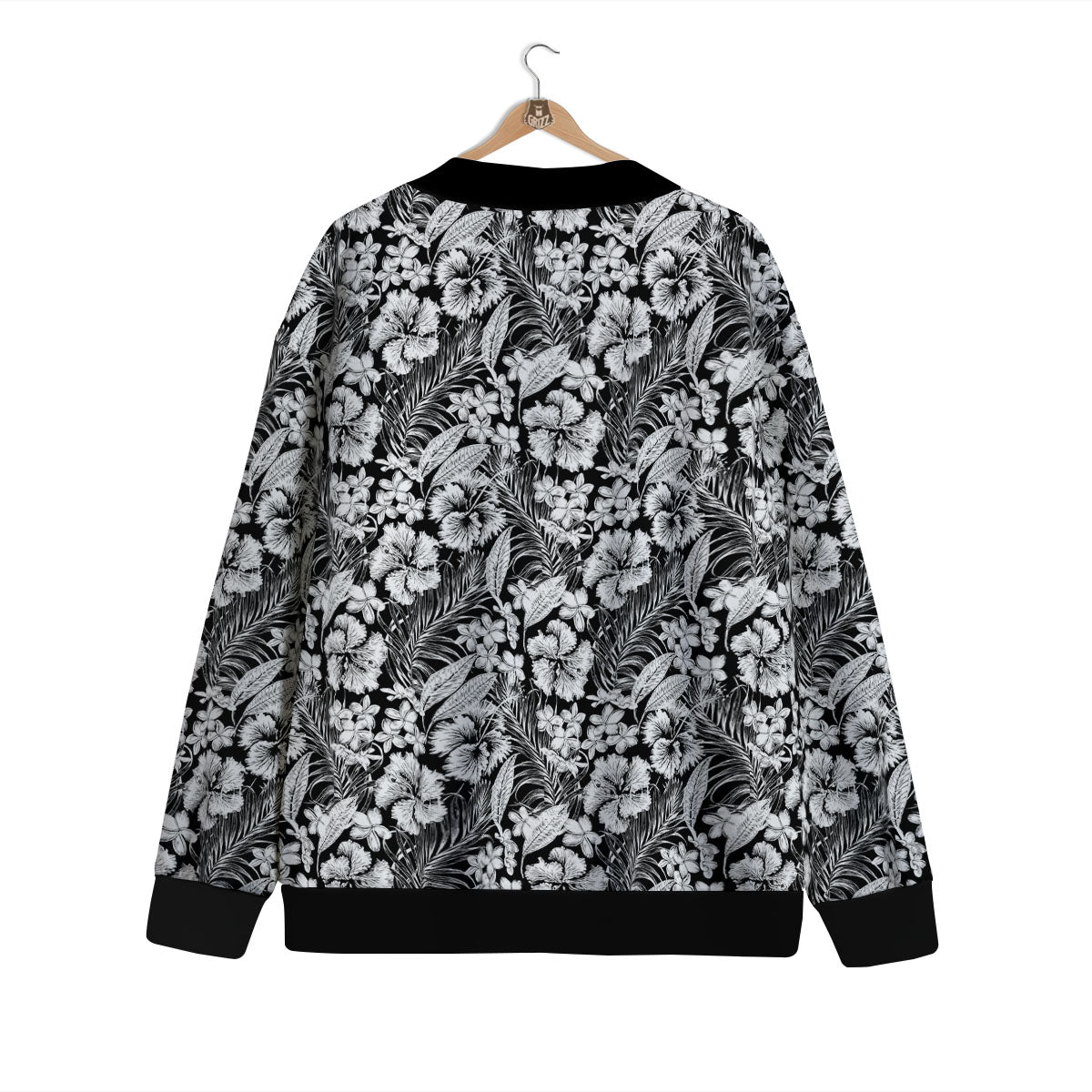 Flower Black Plumeria Print Pattern Cardigan-grizzshop