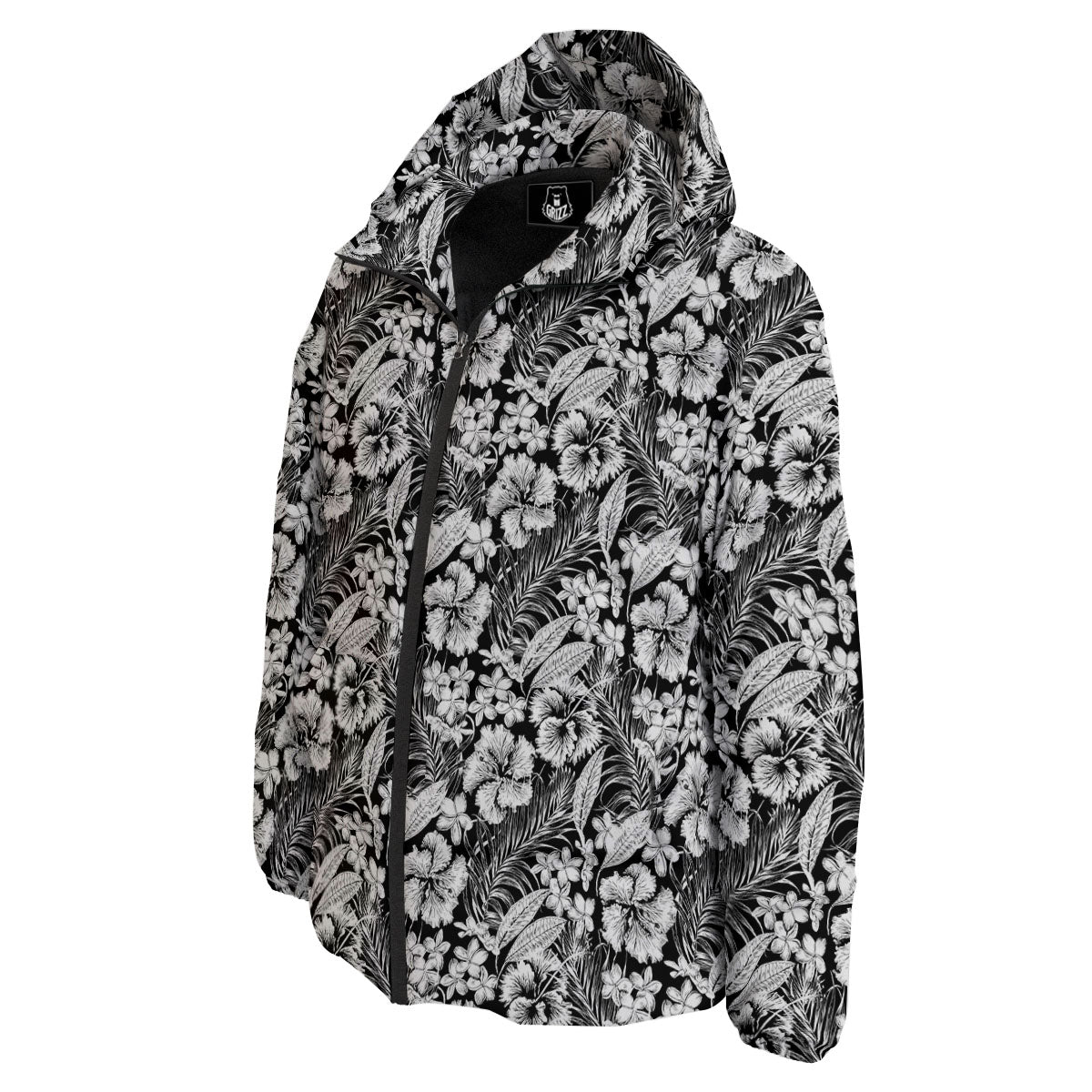 Flower Black Plumeria Print Pattern Down Jacket-grizzshop