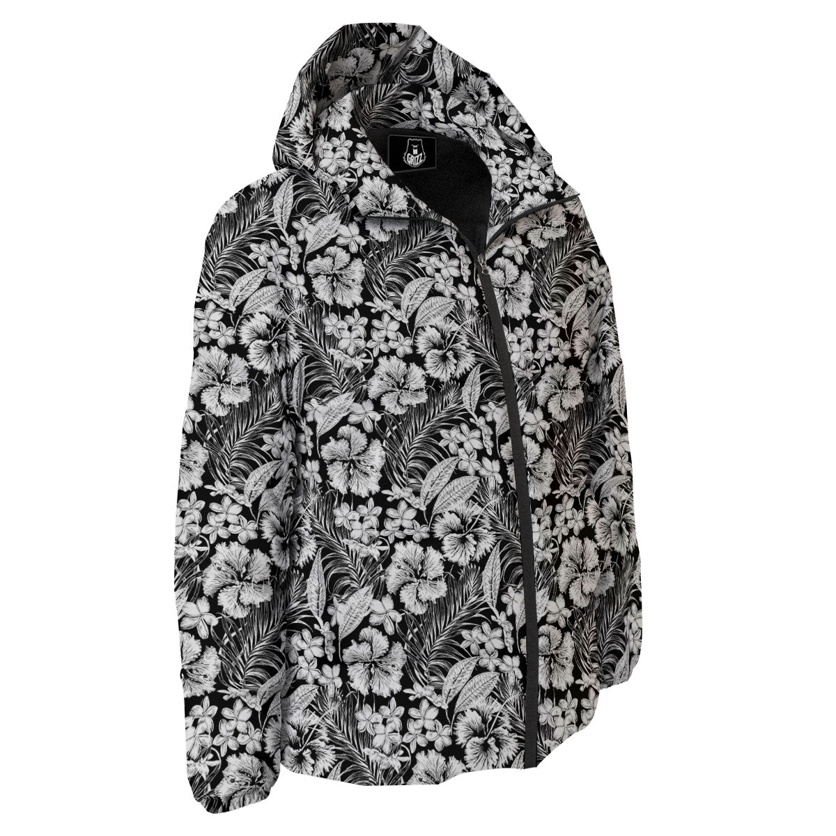 Flower Black Plumeria Print Pattern Down Jacket-grizzshop