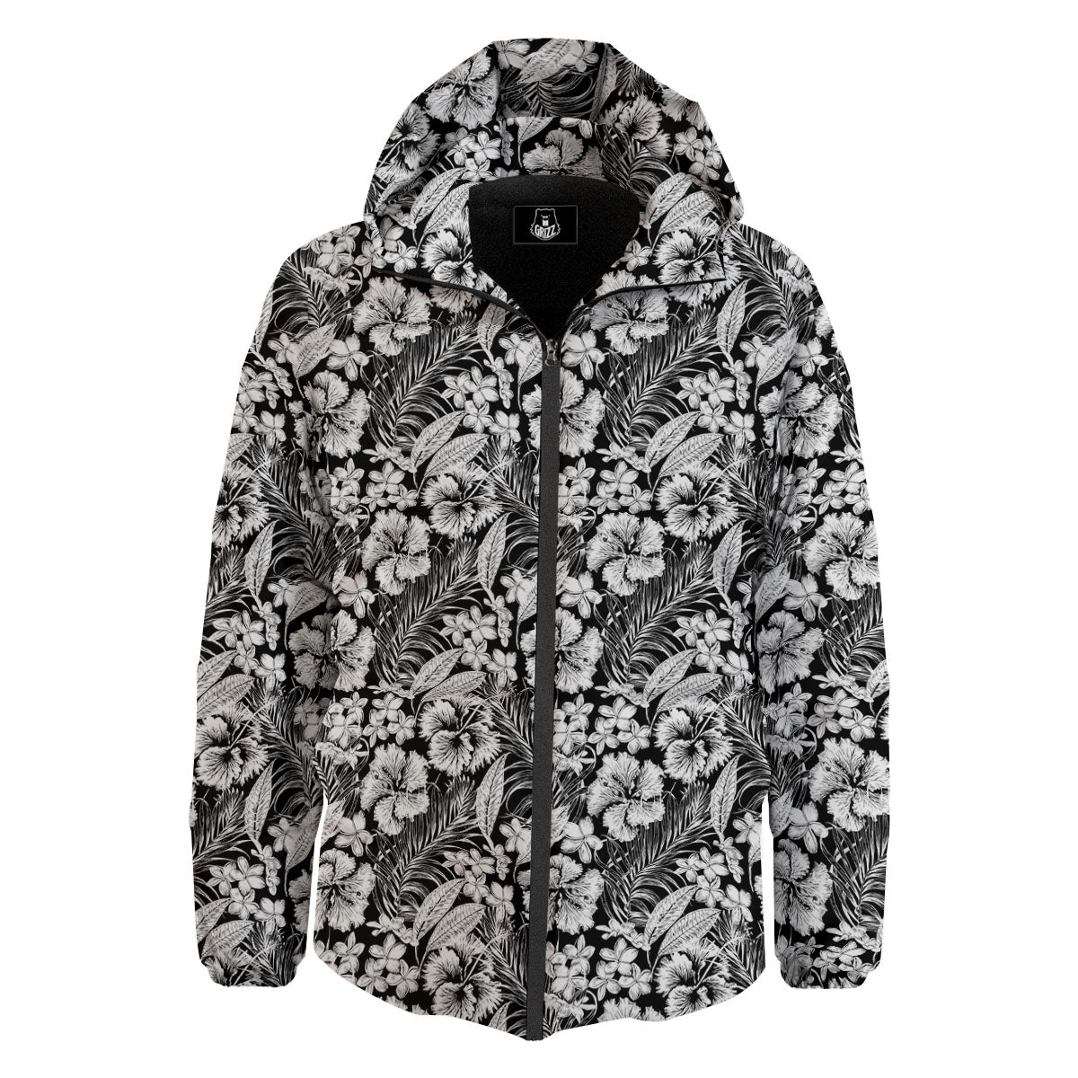 Flower Black Plumeria Print Pattern Down Jacket-grizzshop