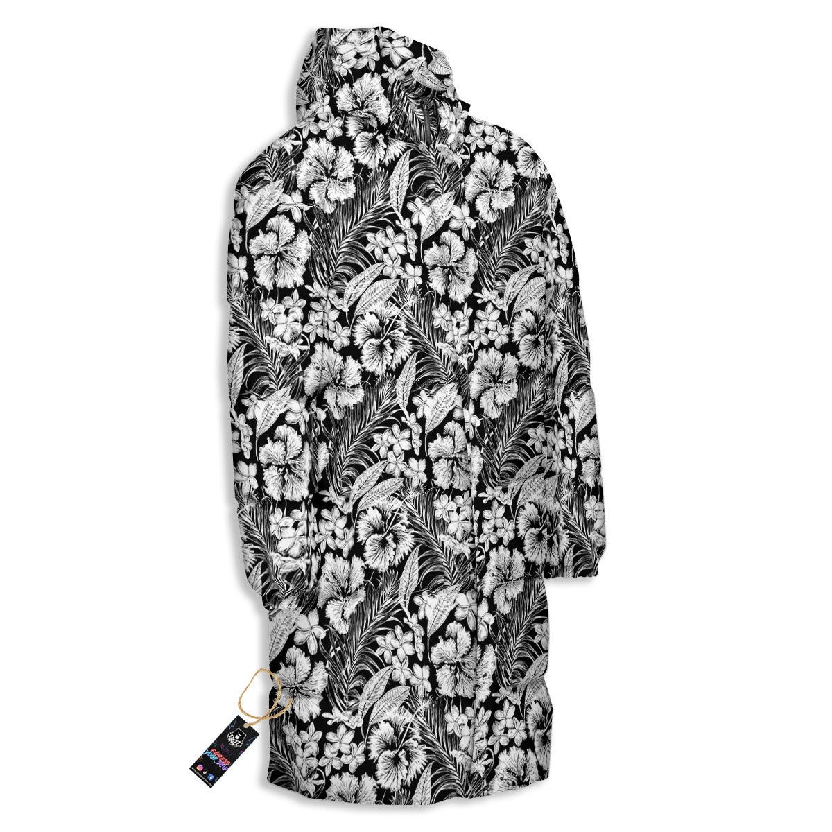 Flower Black Plumeria Print Pattern Long Down Jacket-grizzshop