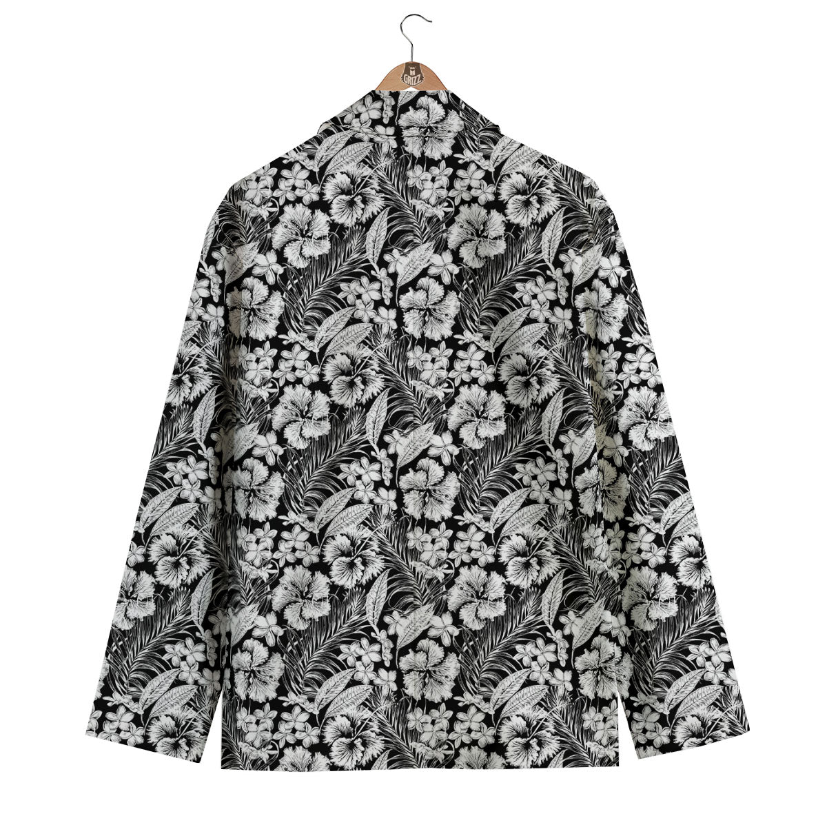 Flower Black Plumeria Print Pattern Men's Blazer-grizzshop