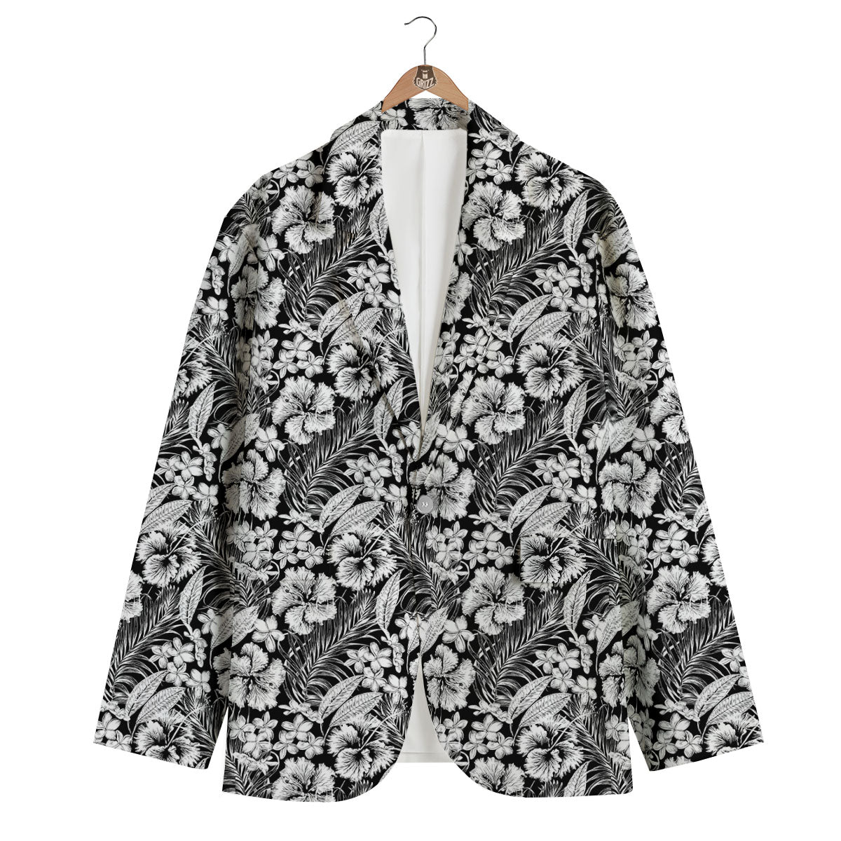 Flower Black Plumeria Print Pattern Men's Blazer-grizzshop