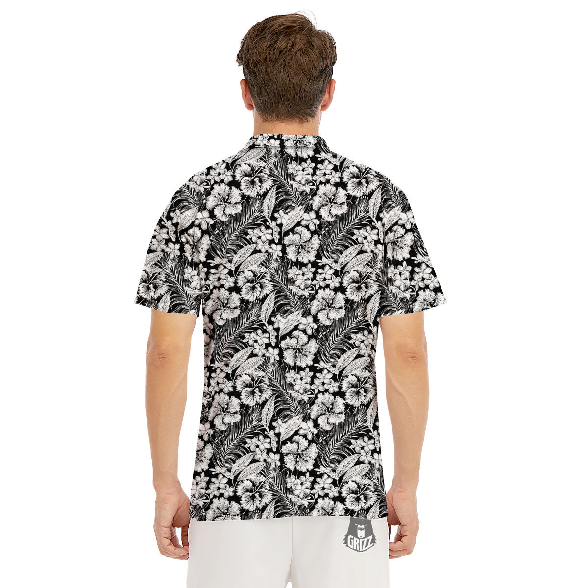 Flower Black Plumeria Print Pattern Men's Golf Shirts-grizzshop