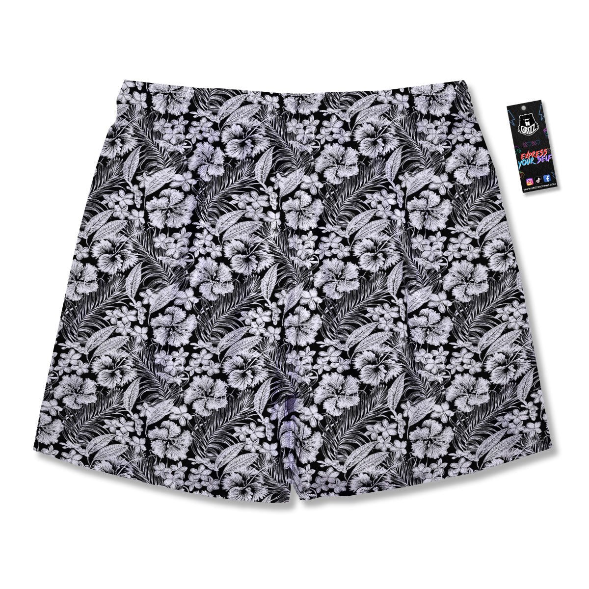 Flower Black Plumeria Print Pattern Men's Running Shorts-grizzshop