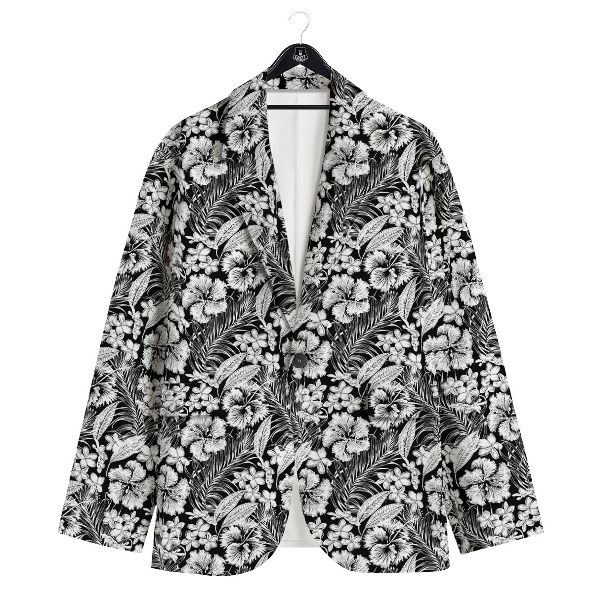 Flower Black Plumeria Print Pattern Men's Sport Coat-grizzshop