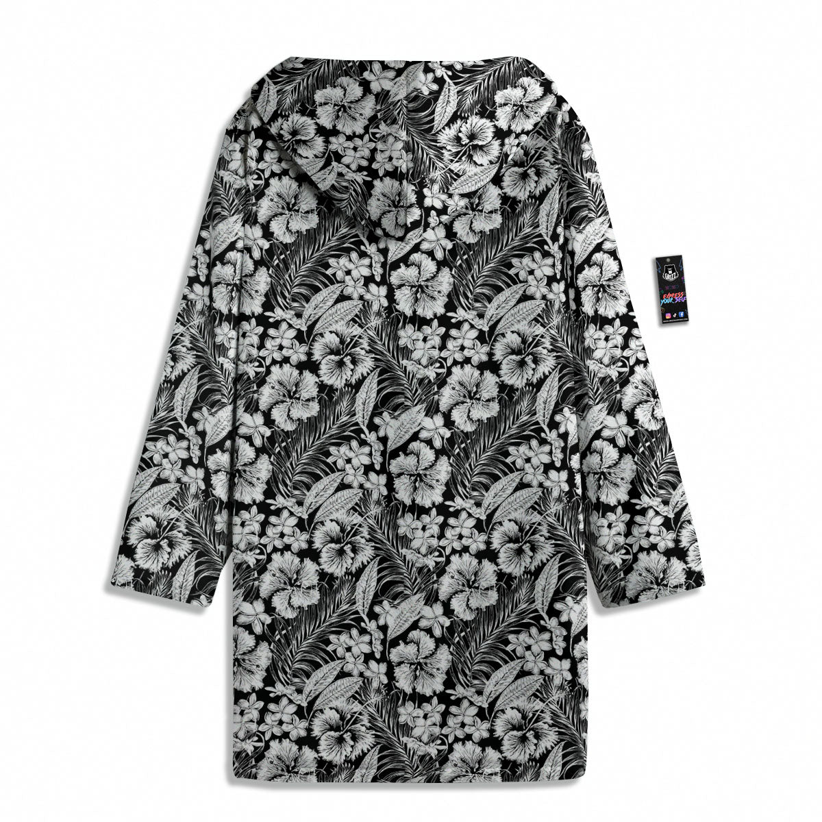 Flower Black Plumeria Print Pattern Men's Windbreaker Jacket-grizzshop