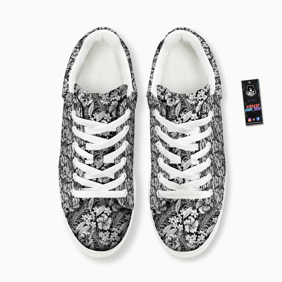 Flower Black Plumeria Print Pattern Platform Shoes-grizzshop