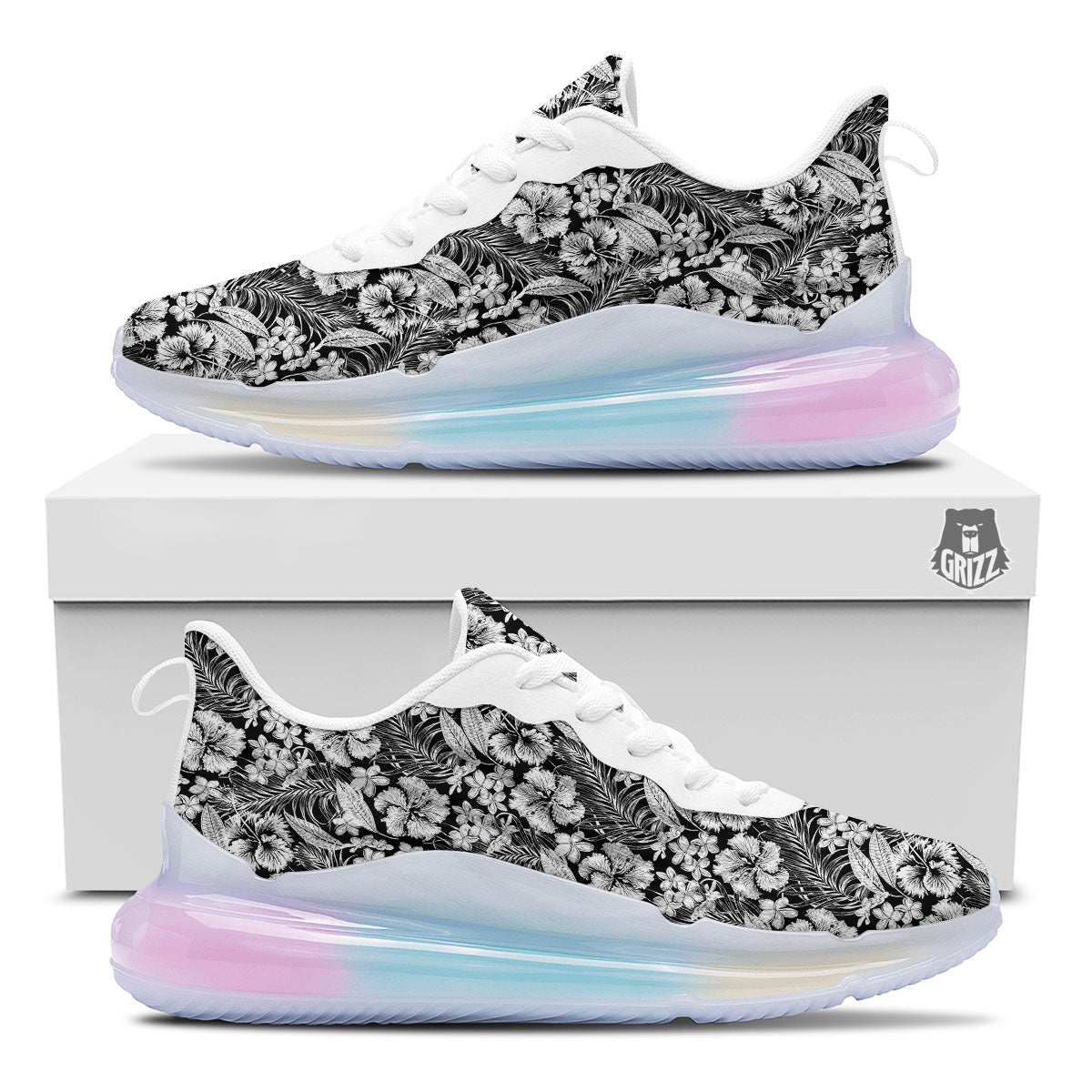 Flower Black Plumeria Print Pattern Running Sneakers-grizzshop