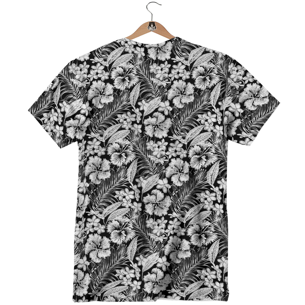 Flower Black Plumeria Print Pattern T-Shirt-grizzshop