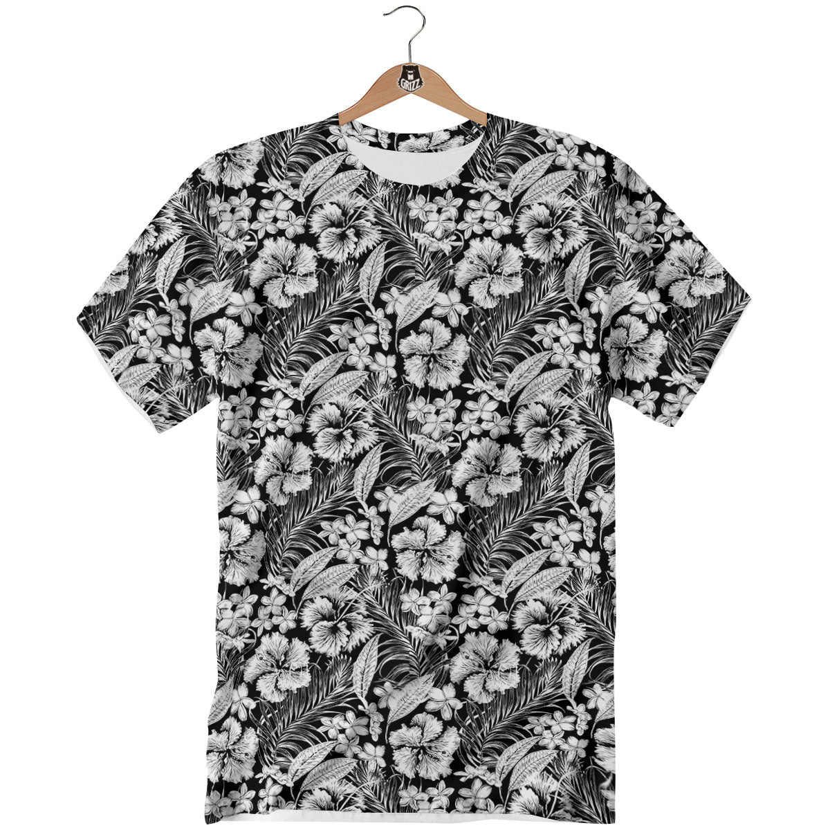 Flower Black Plumeria Print Pattern T-Shirt-grizzshop
