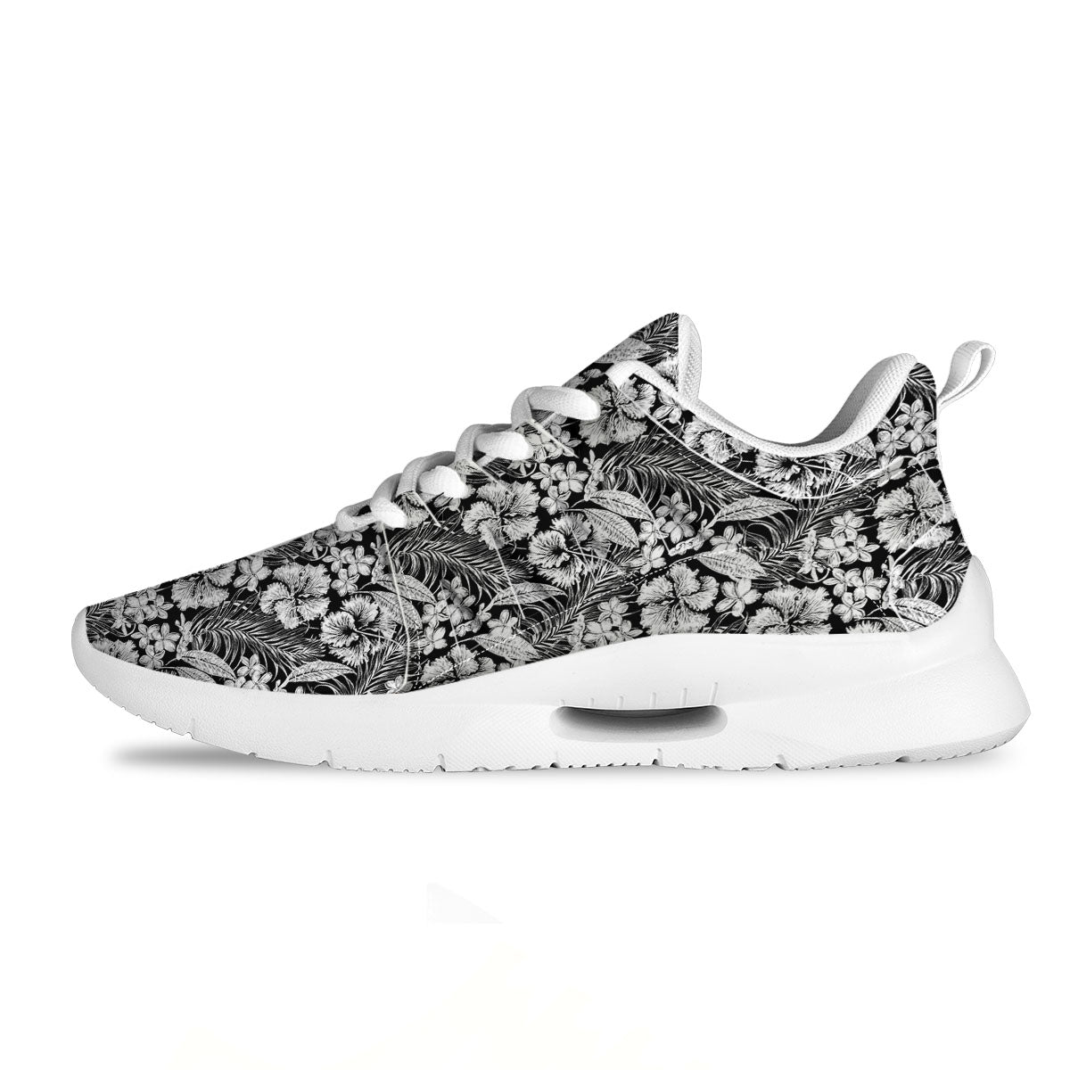 Flower Black Plumeria Print Pattern Tennis Shoes-grizzshop