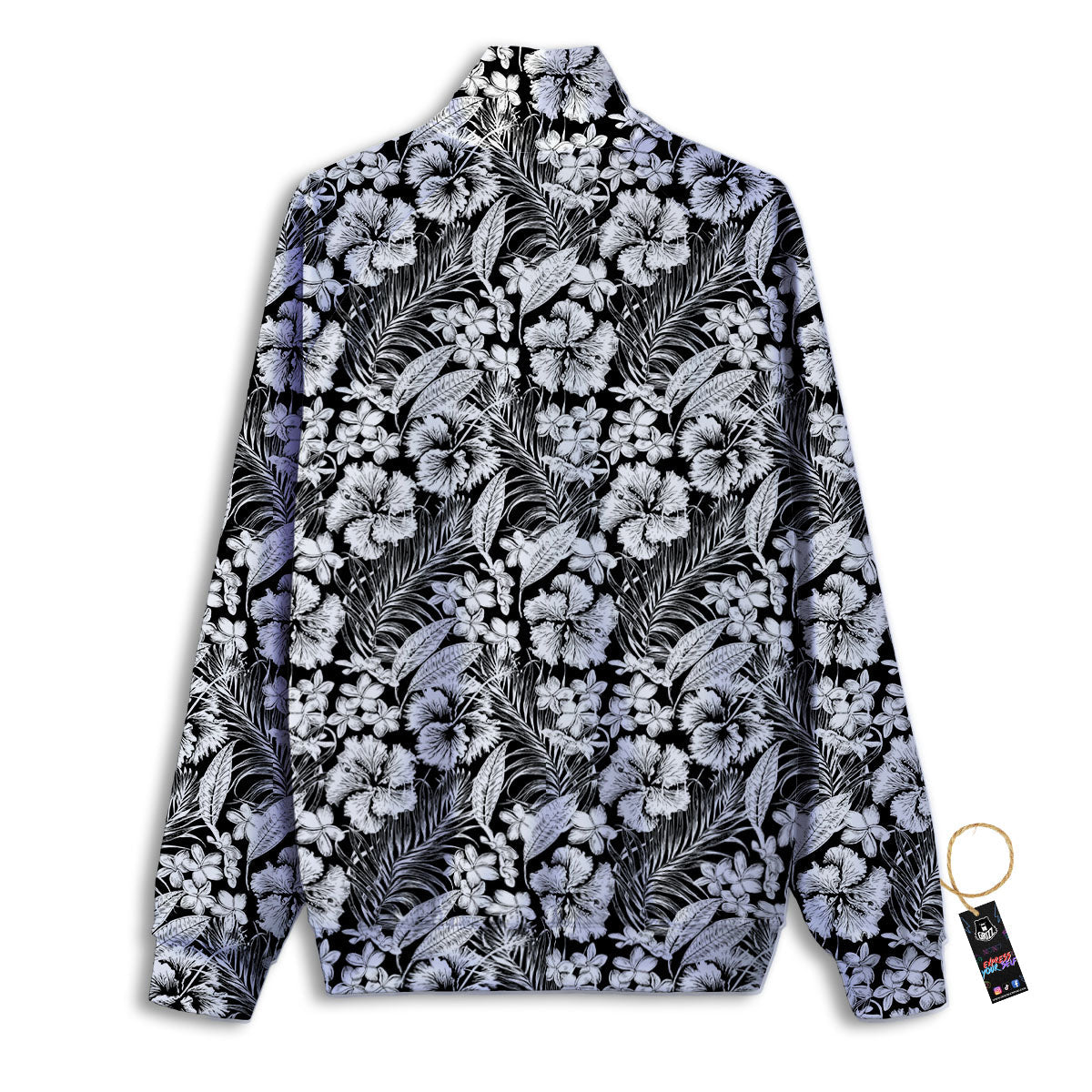 Flower Black Plumeria Print Pattern Track Jacket-grizzshop