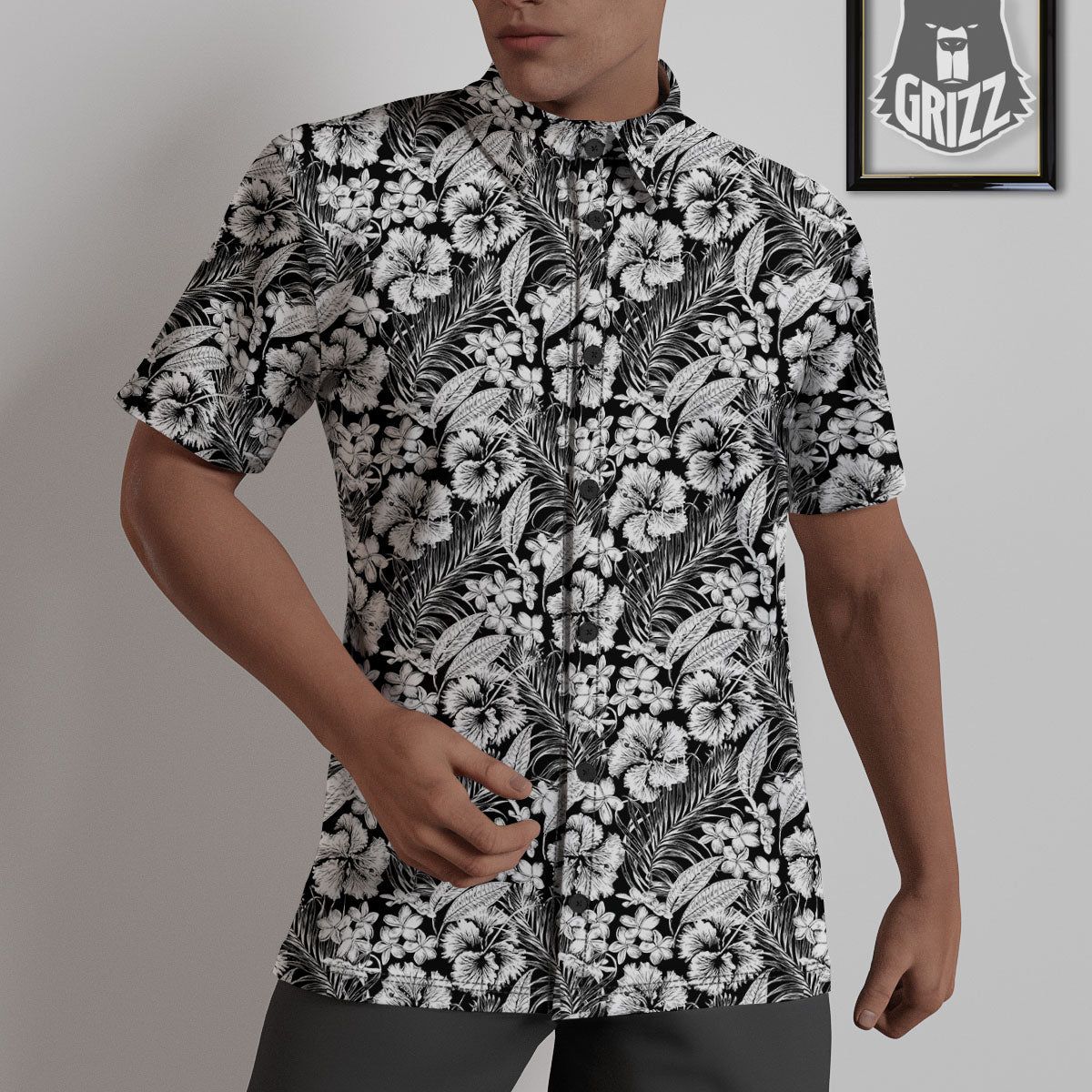 Flower Black Plumeria Print Pattern Untucked Shirts-grizzshop
