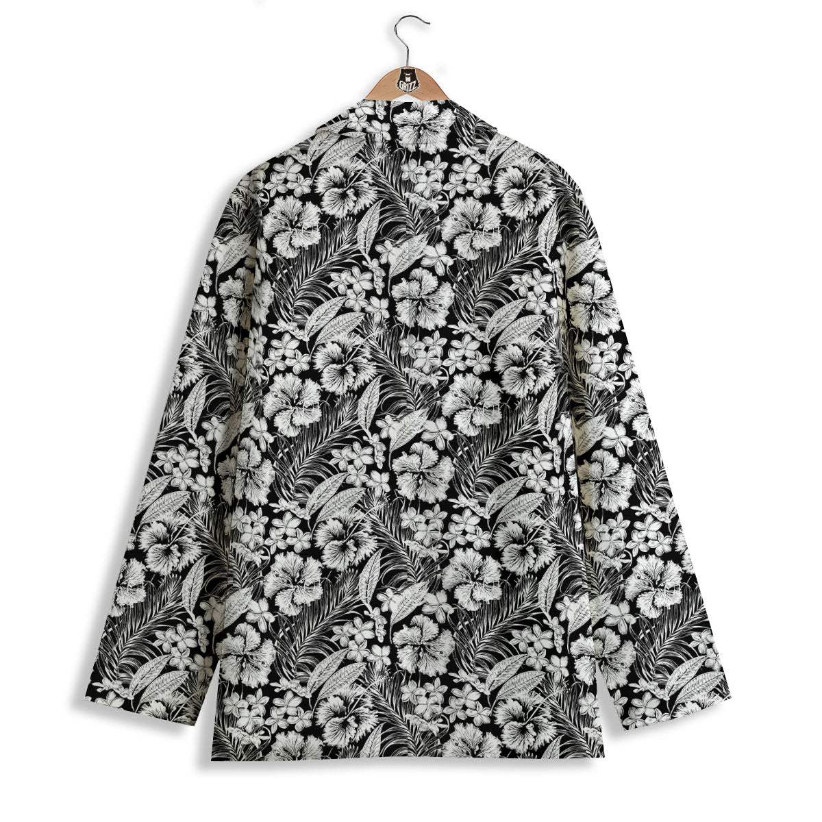 Flower Black Plumeria Print Pattern Women's Blazer-grizzshop