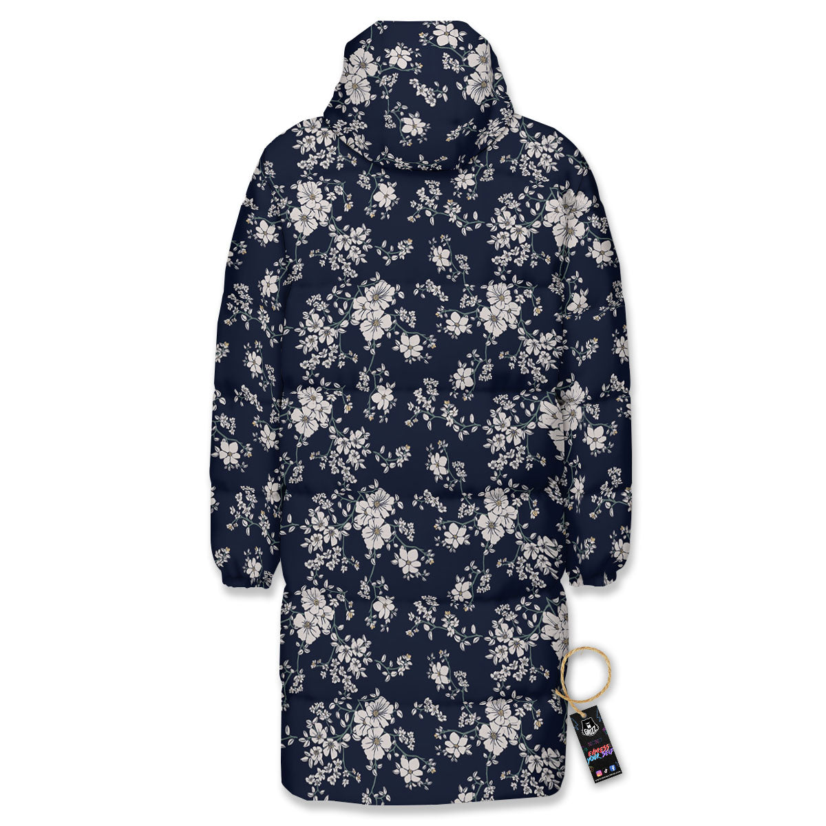 Flower Blossom Floral Print Pattern Long Down Jacket-grizzshop