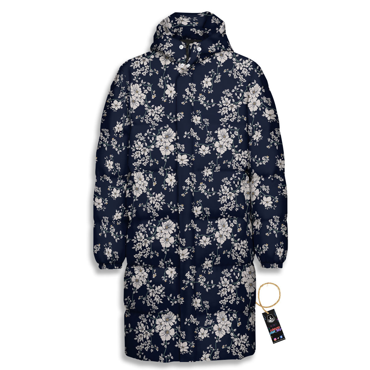 Flower Blossom Floral Print Pattern Long Down Jacket-grizzshop