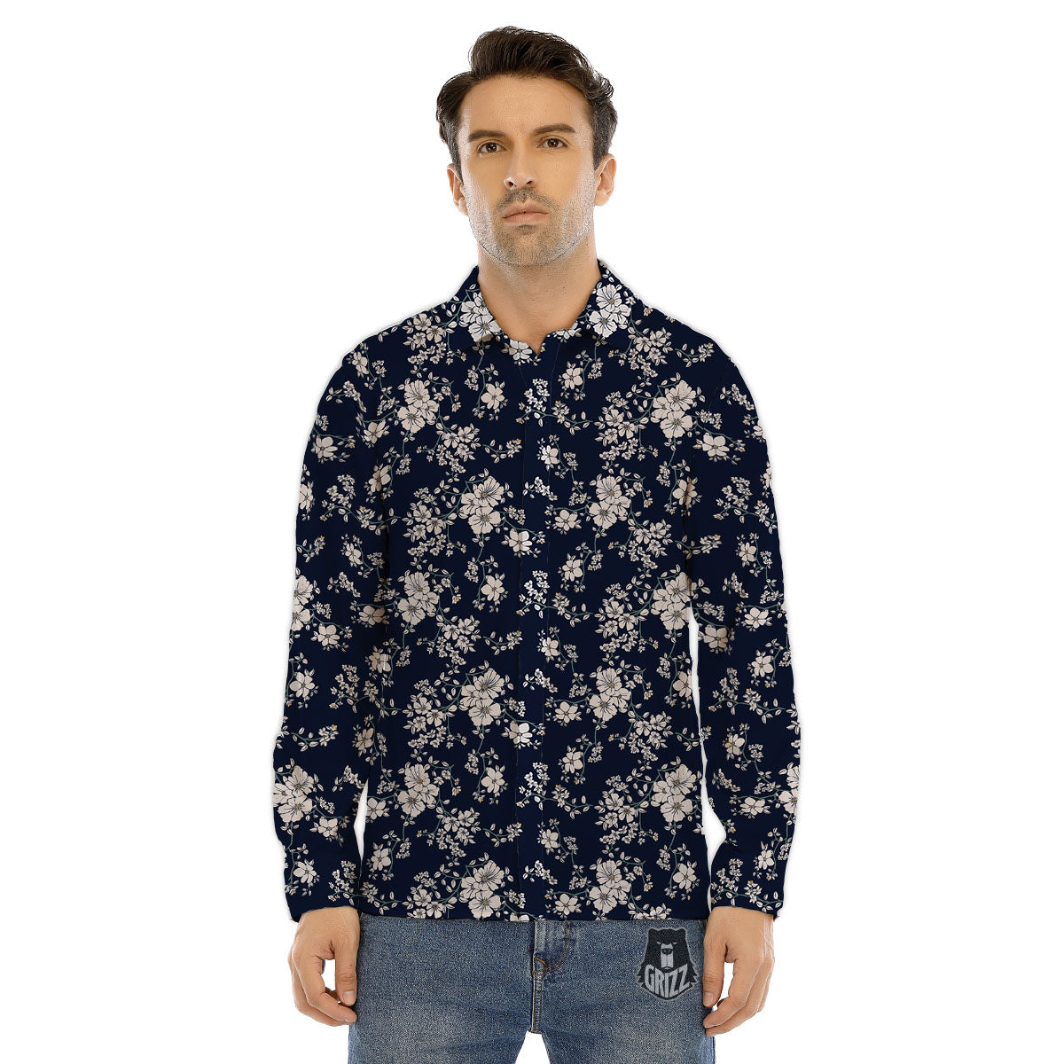 Flower Blossom Floral Print Pattern Men's Dress Shirts-grizzshop