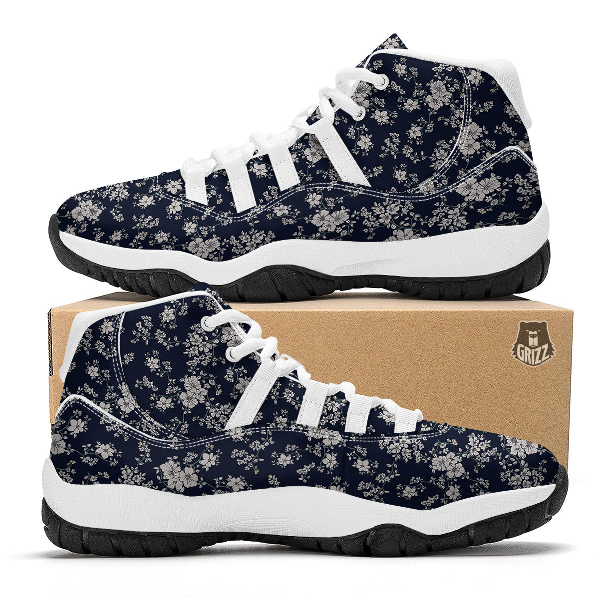 Flower Blossom Floral Print Pattern White Bball Shoes-grizzshop