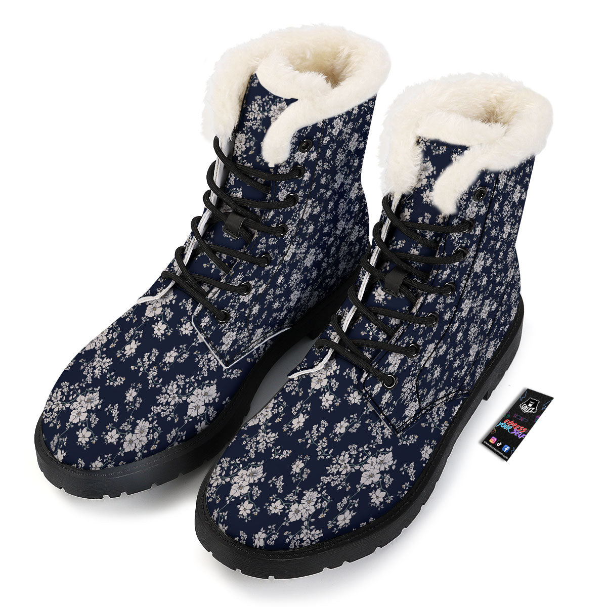Flower Blossom Floral Print Pattern Winter Boots-grizzshop