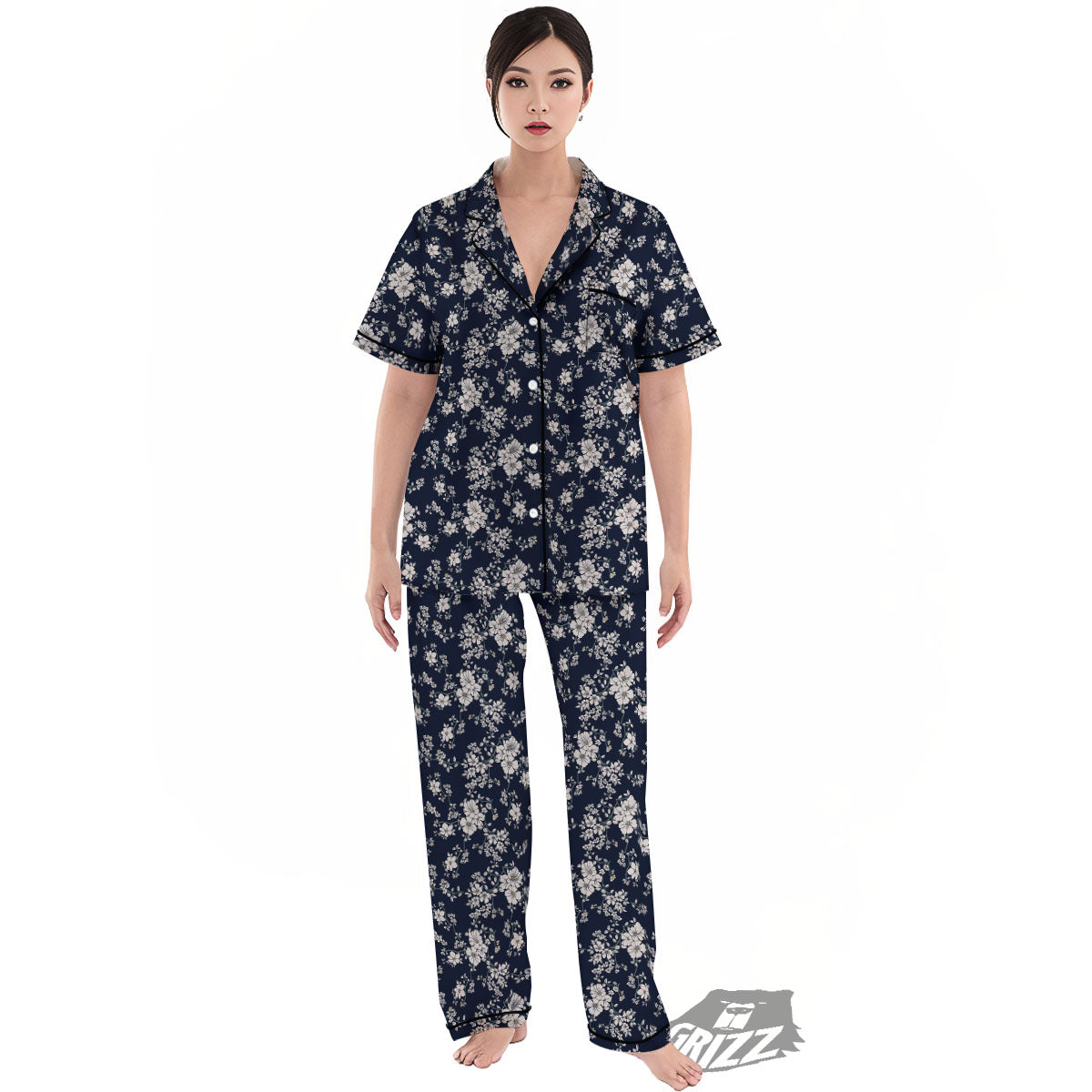 Flower Blossom Floral Print Pattern Women's Pajamas Set-grizzshop
