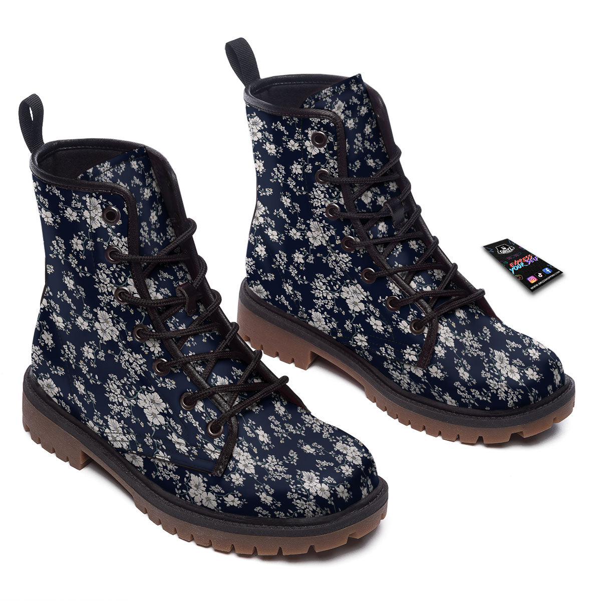 Flower Blossom Floral Print Pattern Work Boots-grizzshop
