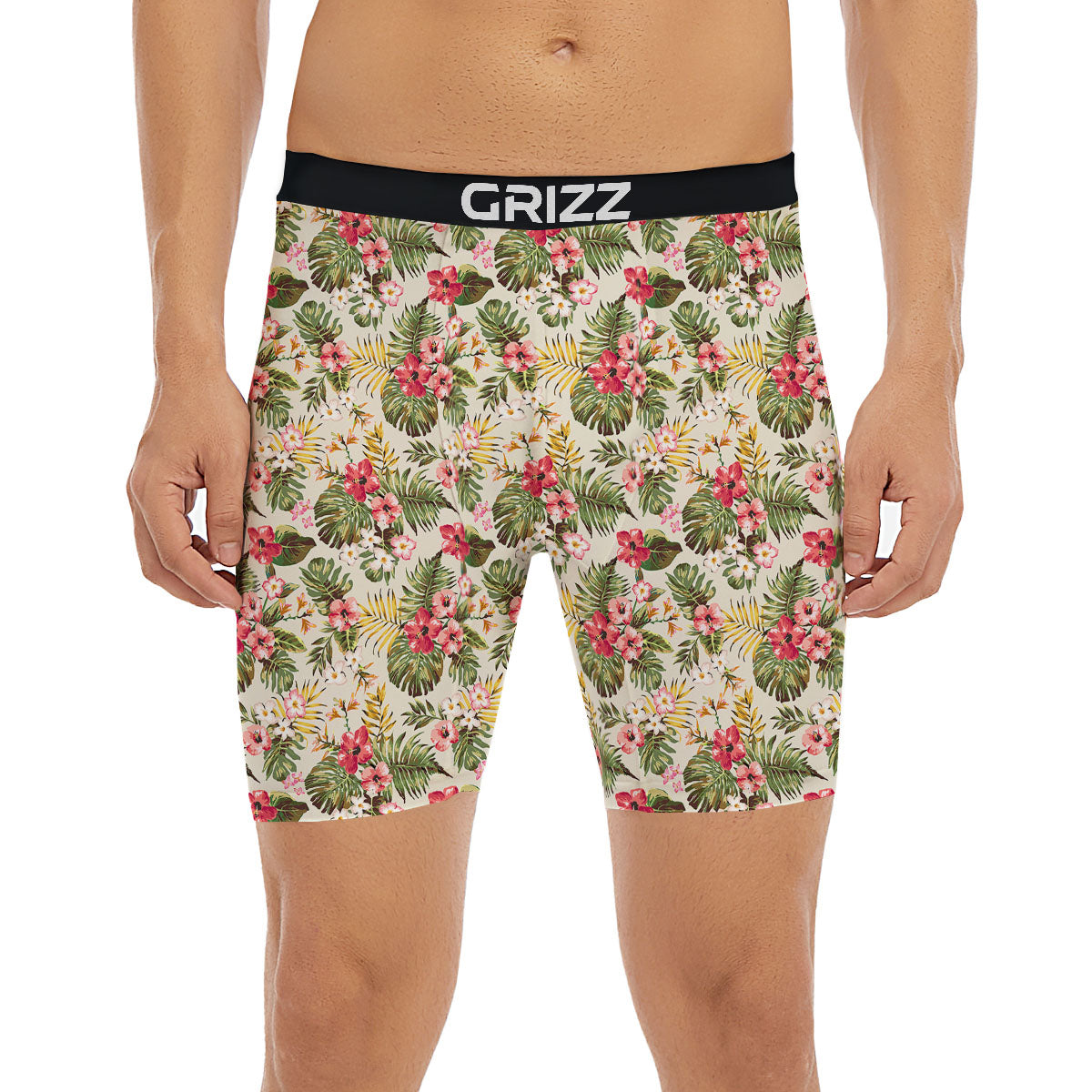 Flower Blossom Tropical Print Pattern Boxer Briefs-grizzshop