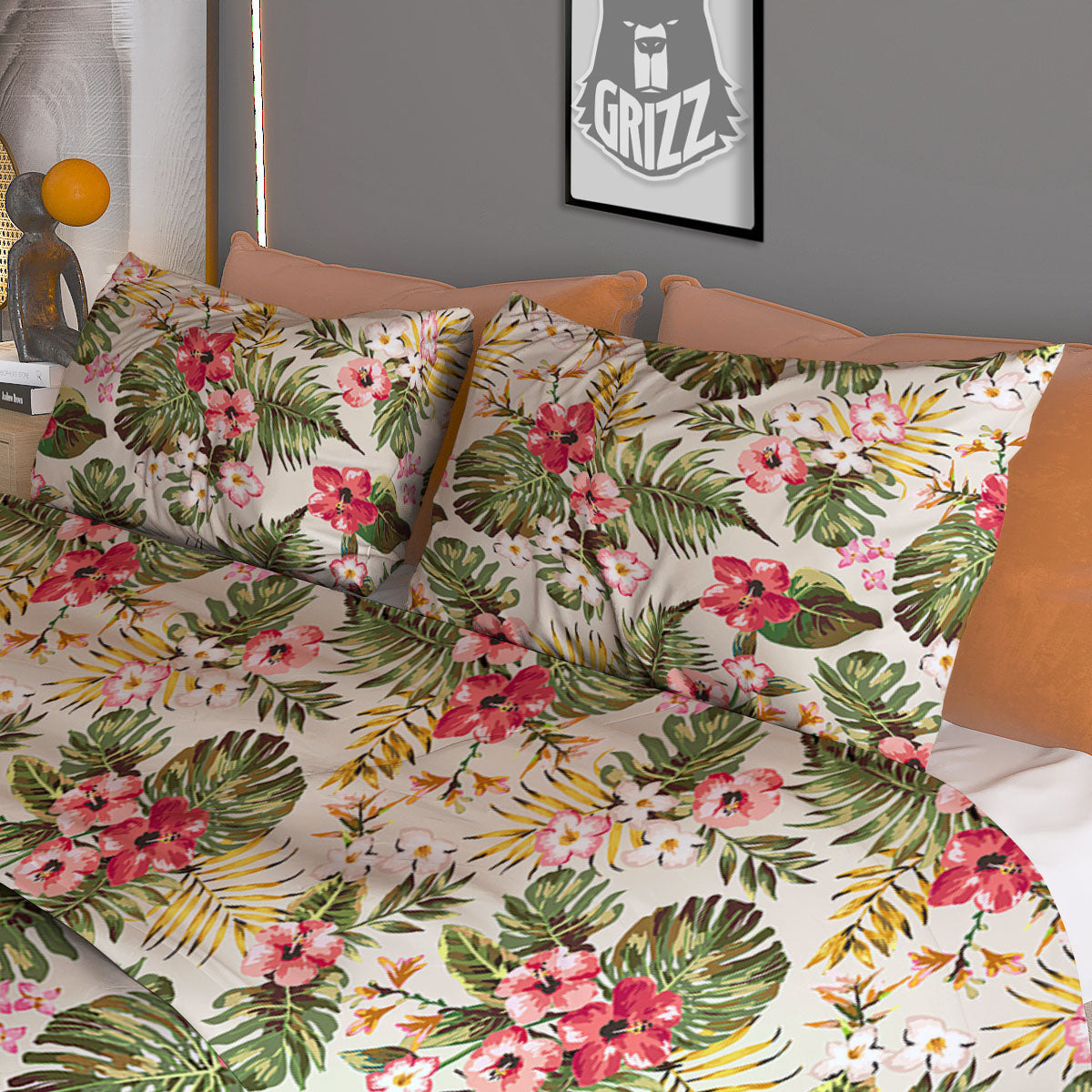 Flower Blossom Tropical Print Pattern Duvet Cover Bedding Set-grizzshop