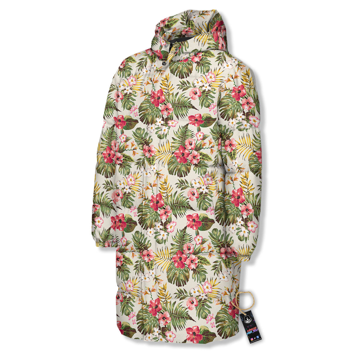 Flower Blossom Tropical Print Pattern Long Down Jacket-grizzshop