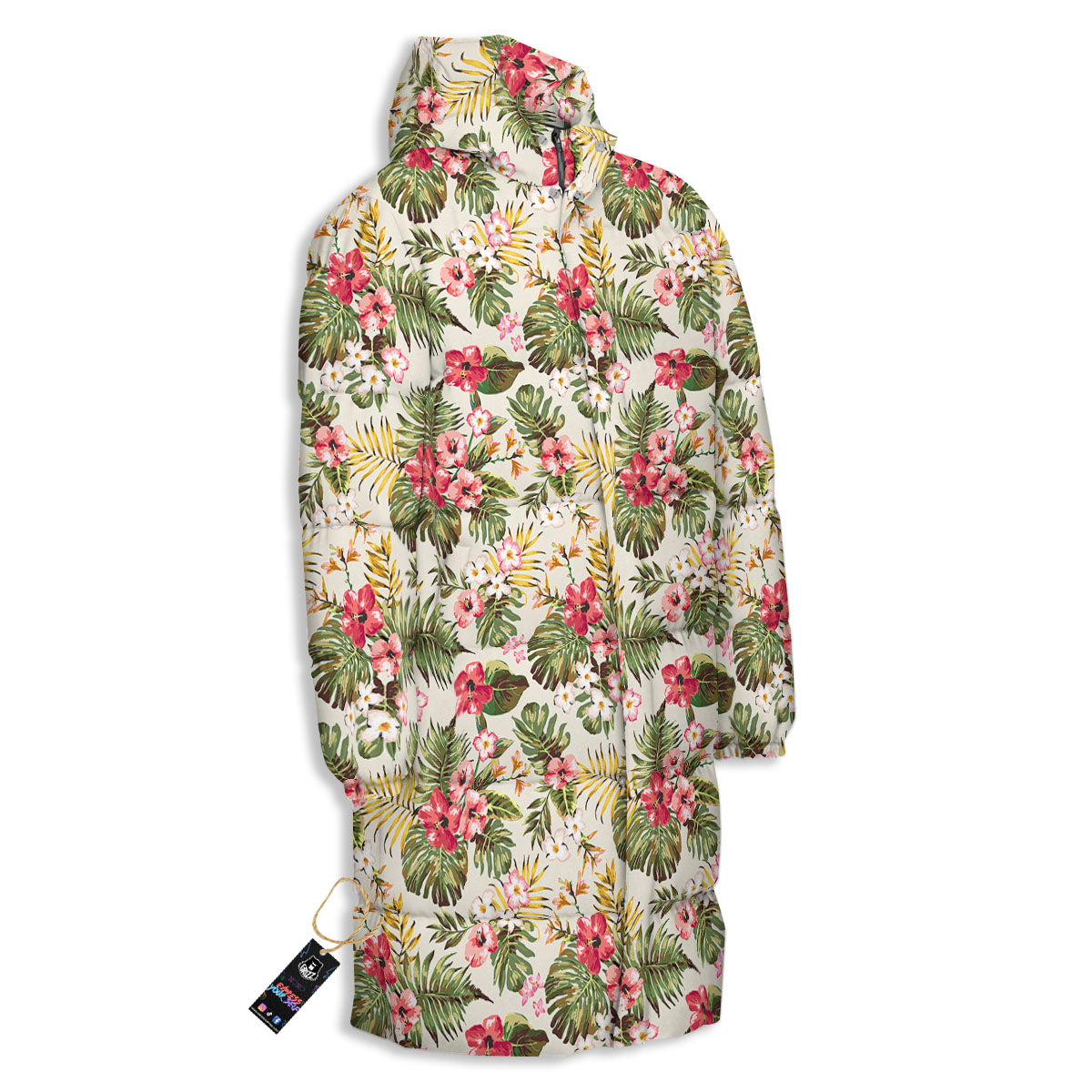 Flower Blossom Tropical Print Pattern Long Down Jacket-grizzshop