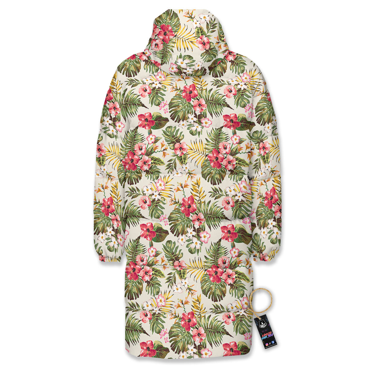 Flower Blossom Tropical Print Pattern Long Down Jacket-grizzshop
