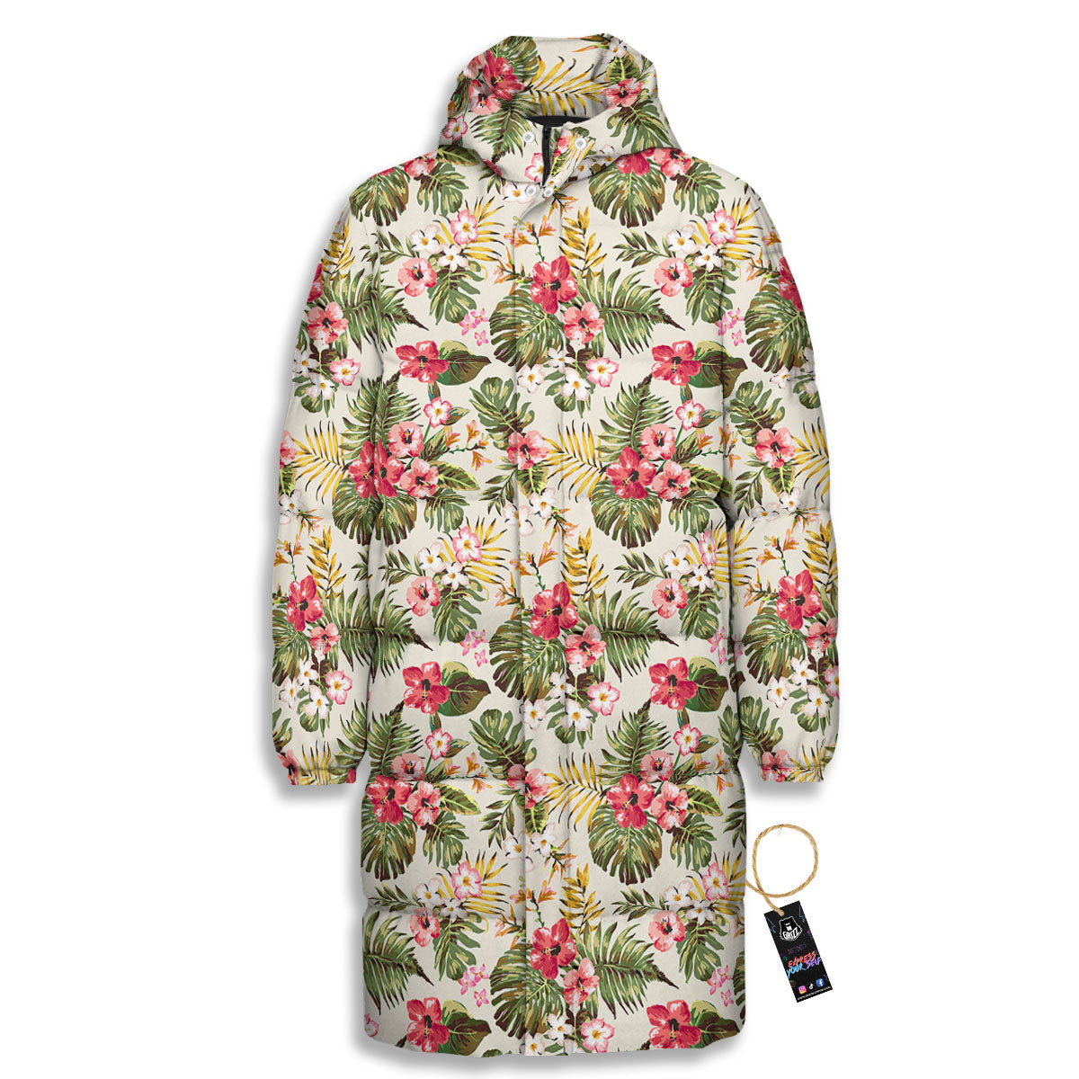 Flower Blossom Tropical Print Pattern Long Down Jacket-grizzshop