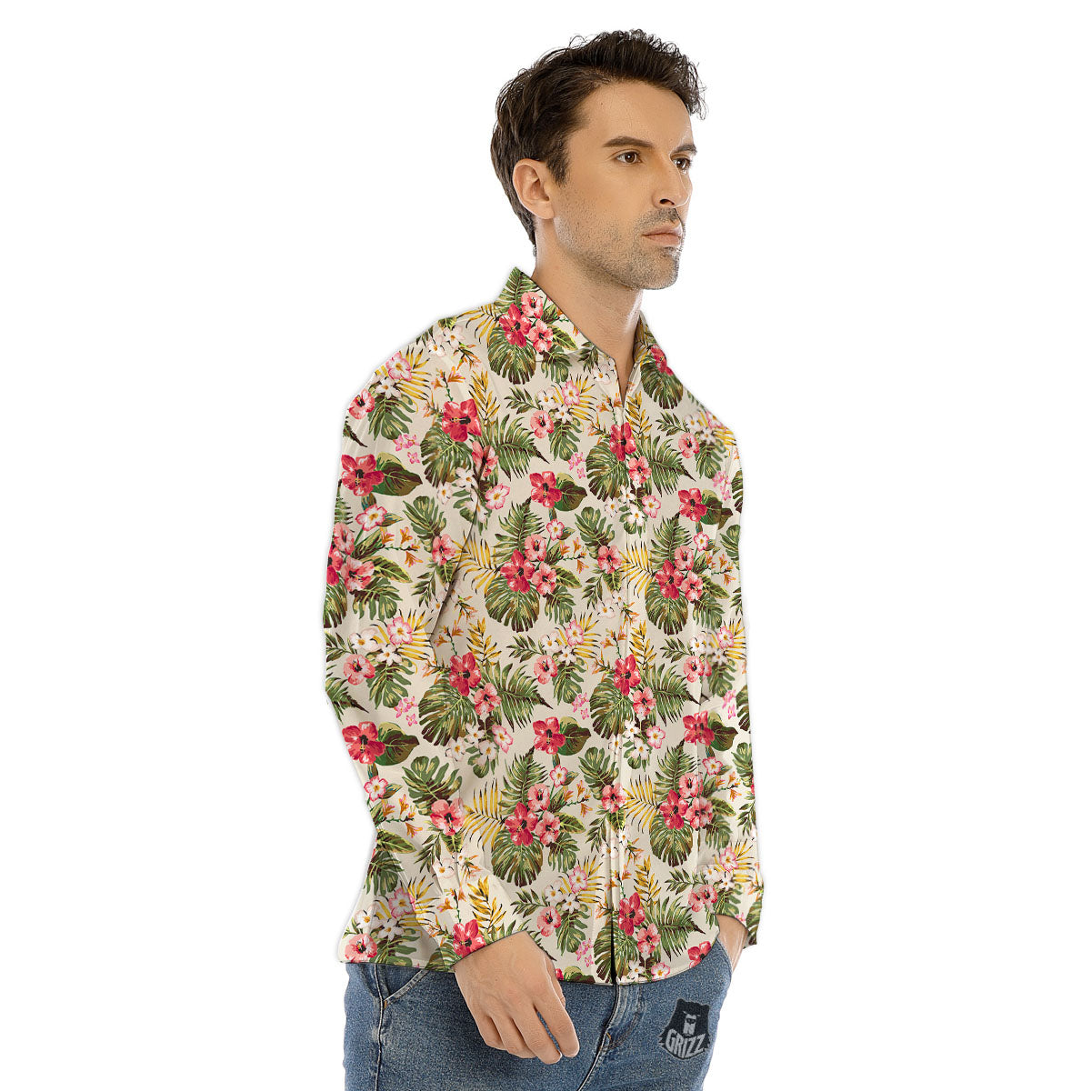 Flower Blossom Tropical Print Pattern Men's Dress Shirts-grizzshop