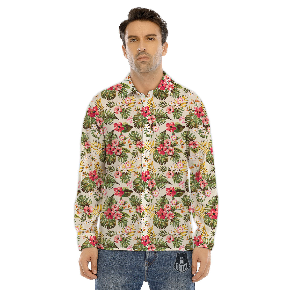 Flower Blossom Tropical Print Pattern Men's Dress Shirts-grizzshop