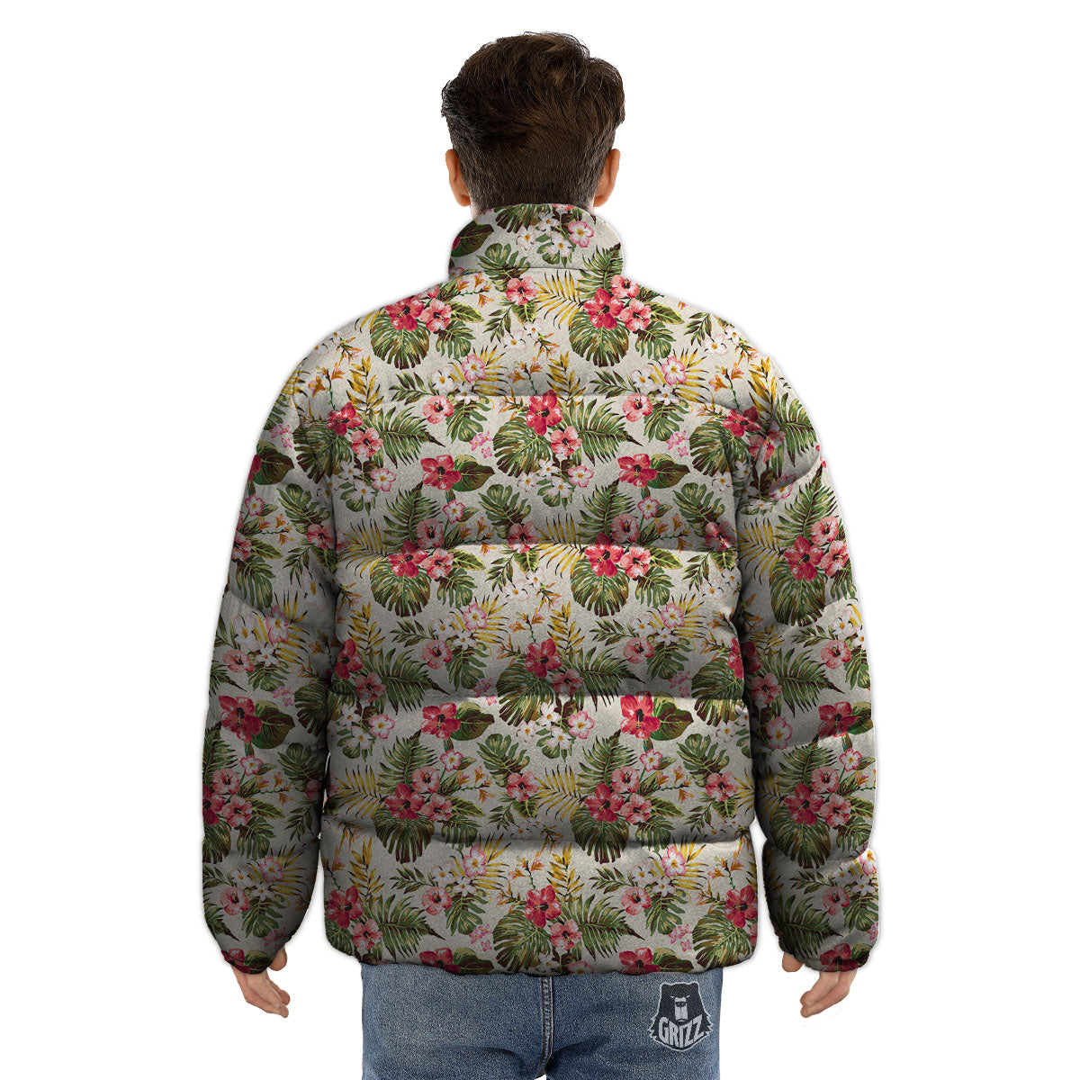 Flower Blossom Tropical Print Pattern Puffer Jacket-grizzshop