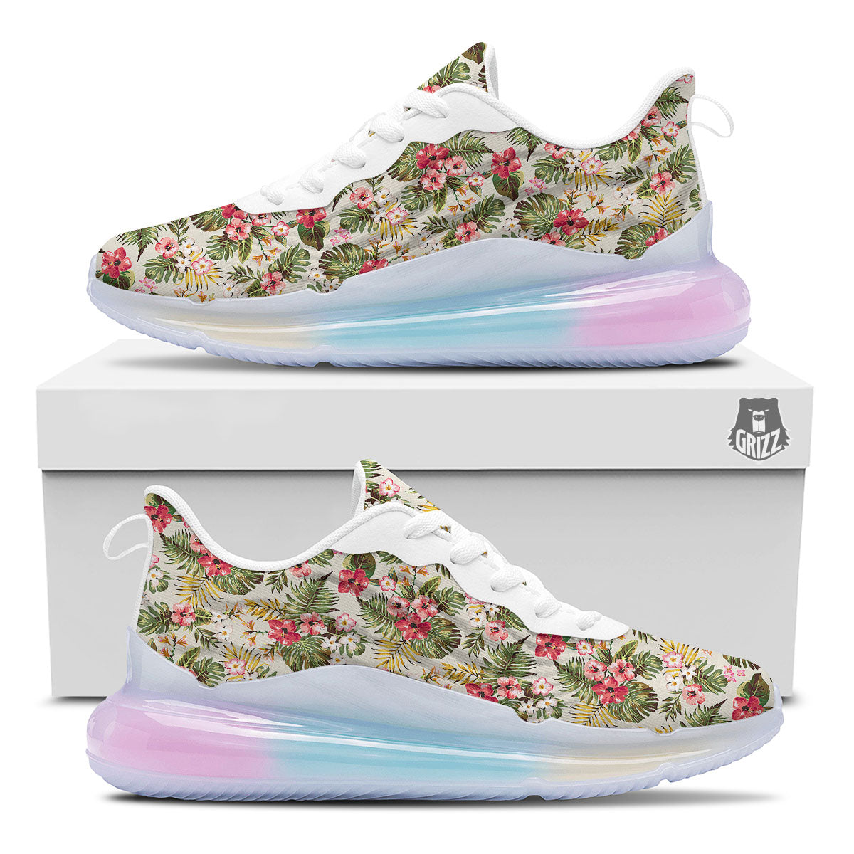 Flower Blossom Tropical Print Pattern Running Sneakers-grizzshop