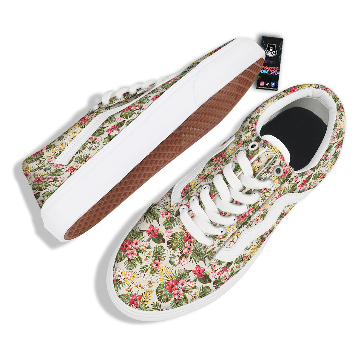 Flower Blossom Tropical Print Pattern Skate Shoes-grizzshop