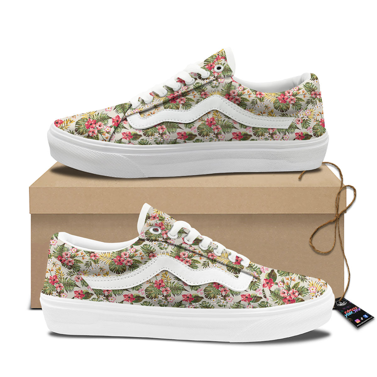 Flower Blossom Tropical Print Pattern Skate Shoes-grizzshop