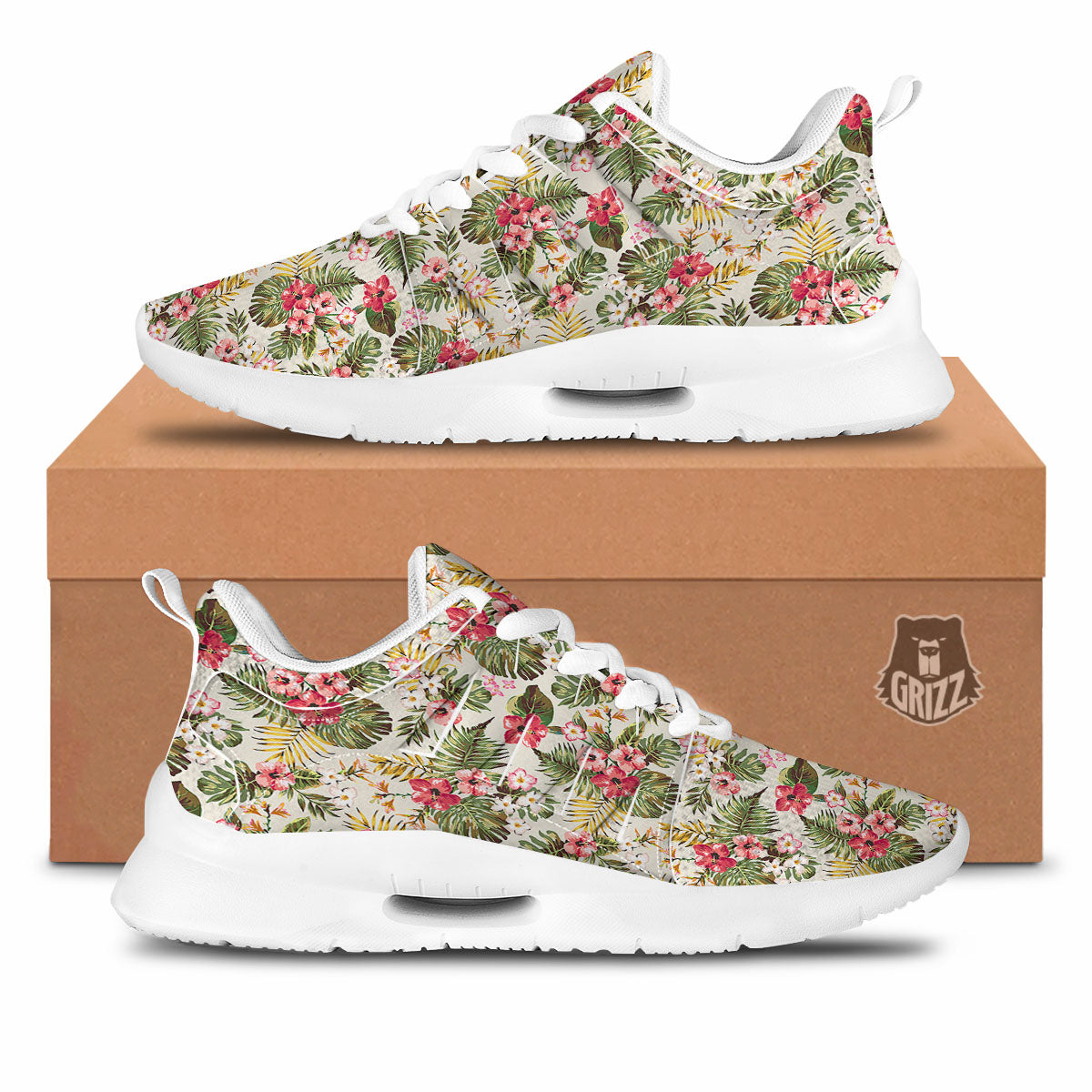 Flower Blossom Tropical Print Pattern Tennis Shoes-grizzshop