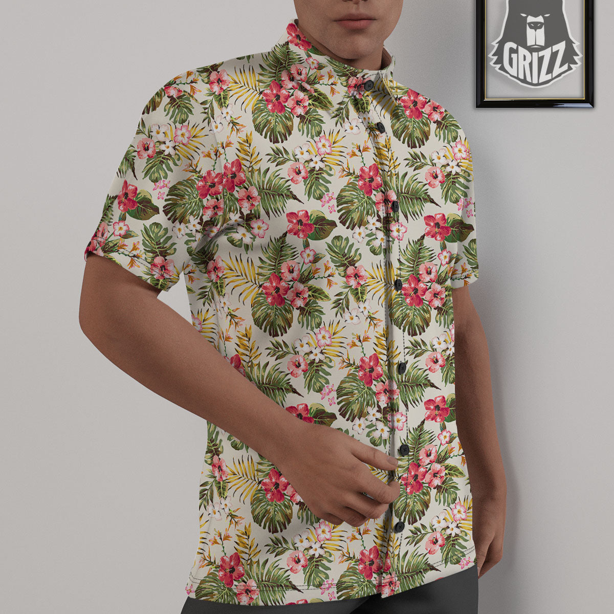 Flower Blossom Tropical Print Pattern Untucked Shirts-grizzshop