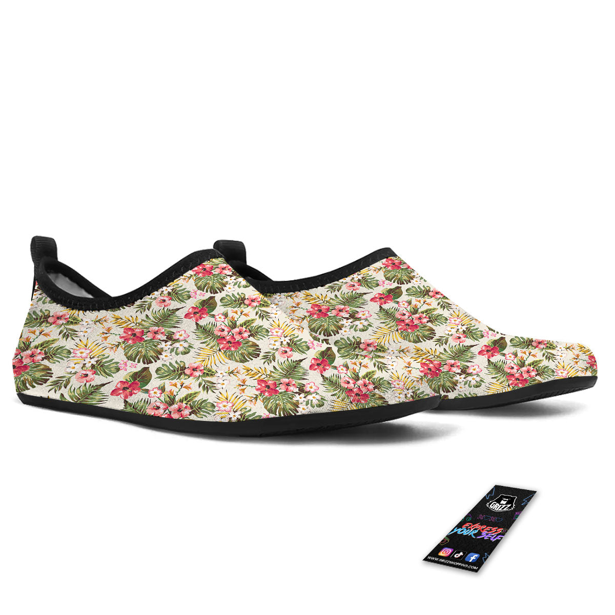 Flower Blossom Tropical Print Pattern Water Shoes-grizzshop
